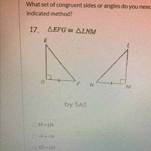 Wondering if anyone knows the answer to this multiple choice-

The answers are
A.EF=LN
B.
C.EG=LM