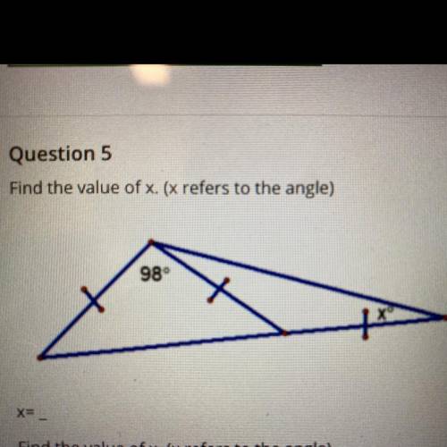 Find the value of x when the given angel is 98 degrees