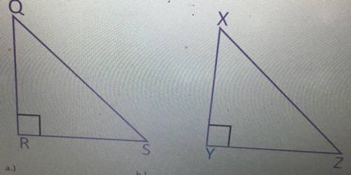 Write the relationship between the sides for these two congruent triangles.