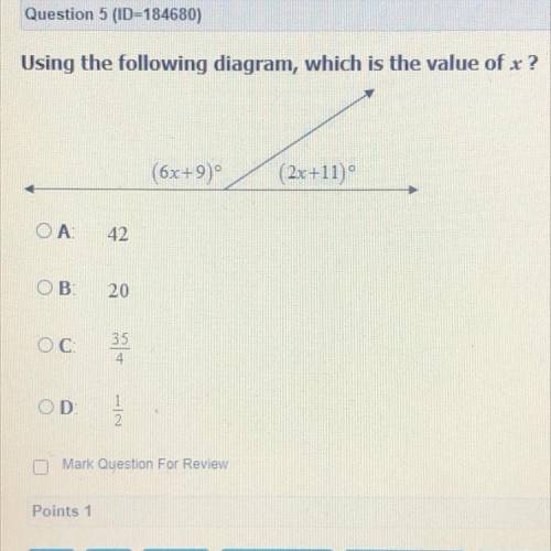 Using the following diagram, which is the value of x ?