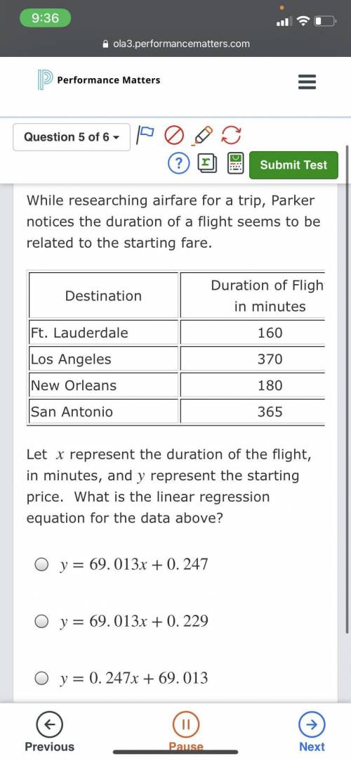 Let x x represent the duration of the flight, in minutes, and y y represent the starting price. Wha