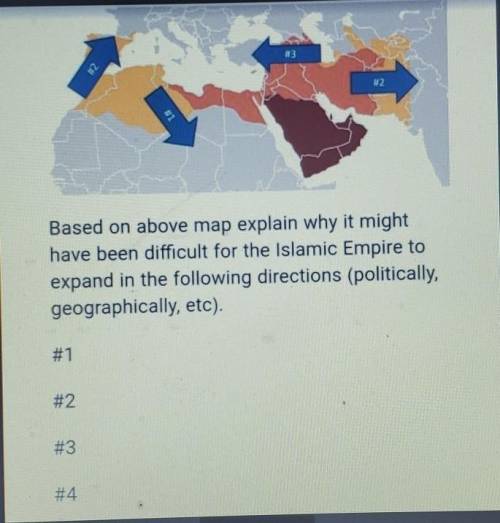 Based on above map explain why it might

have been difficult for the Islamic Empire toexpand in th