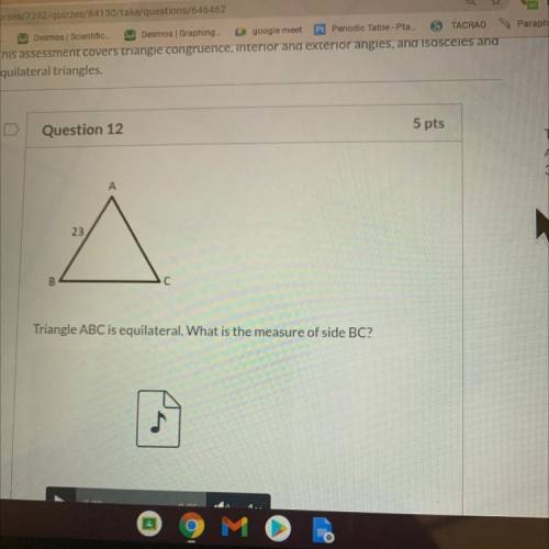 Triangle ABC is equalateral what is the measure of side bc