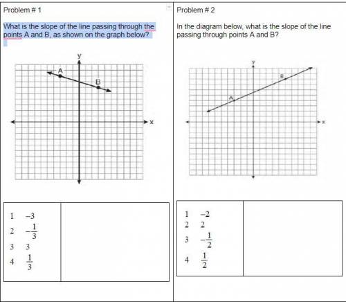 1. What is the slope of the line passing through the points A and B, as shown on the graph below? 2