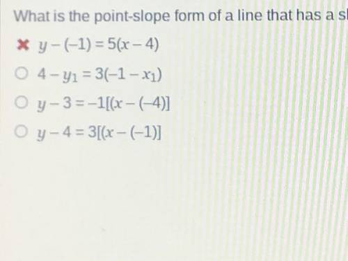 What is the point-slope from of a line that has a slope of 3 and passes through the point (-1, 4)
