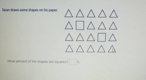 Taran draws some shapes on his paper. ΔΔΔΔΔ ΔΠΔΔΔ ΔΔΔΔ ΔΔΔΔΔ What percent of the shapes are squares