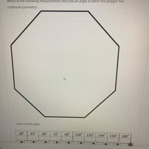 Which of the following measurements describe an angle at which the polygon has rotational symmetry?