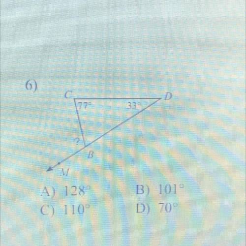 Find the measure of the angle indicated.

Answer choices. 
A(128
B(101
C(110 
D(70