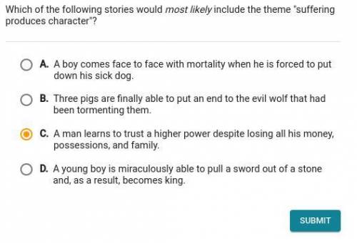 Which of the following stories would most likely include the theme suffering produces character?