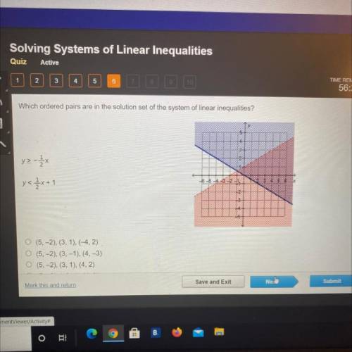 Which ordered pairs are in the solution set of the system of linear inequalities?

y2-1
y< 1/2x