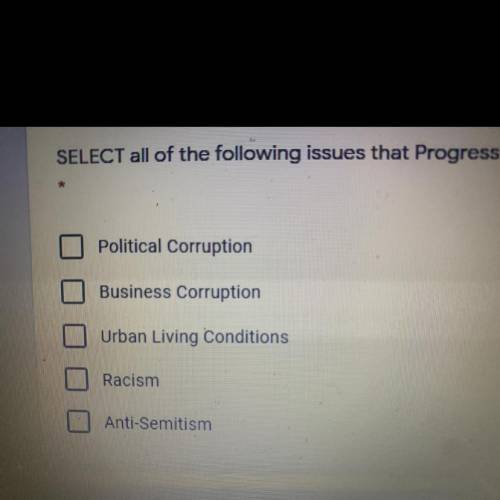 What are following issues that Progressives wanted to address in society.