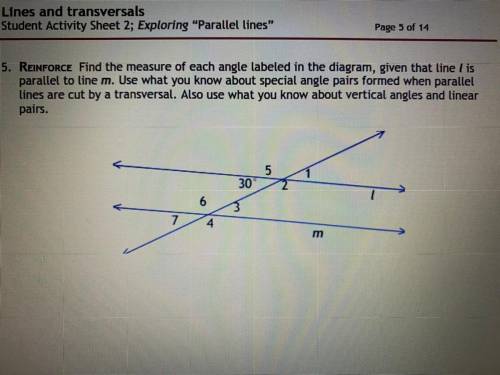5.

Find the measure of each angle labeled in the diagram, given that line l is
parallel to line m