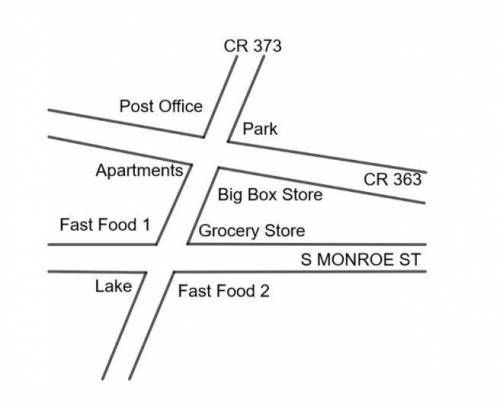 In Tallahassee, Florida, CR 373 intersects non-parallel streets CR 363 and Monroe Street. Which loc