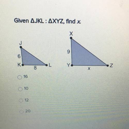 Given AJKL:AXYZ, find x