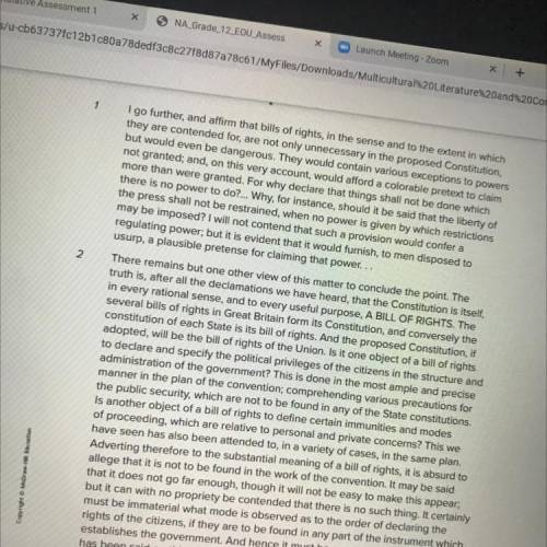 What connection does the author make between the proposed Constitution and

the idea of a bill of