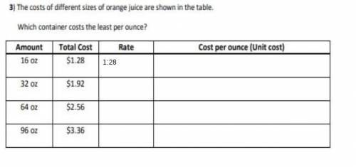 The costs of different sizes of orange juice are showing in the table