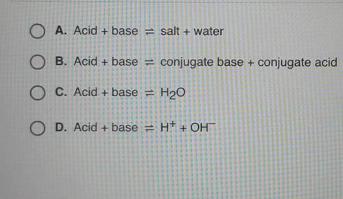 Which of the following best describes an Arrhenius acid-base reaction?