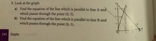 3. Look at the graph.

a) Find the equation of the line which is parallel to line A and
which pass