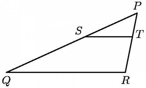 In the diagram below, we have ST parallel to QR. angle P= 40 degrees, and angle Q= 35 degrees. Find