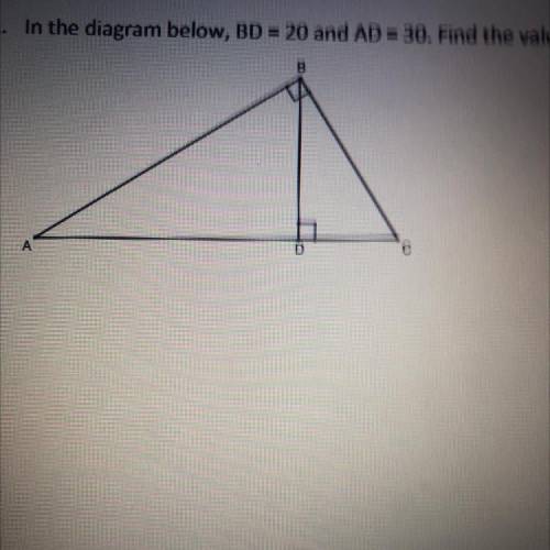In the diagram below, BD = 20 and AD = 30 Find the value of AC to the nearest tenth