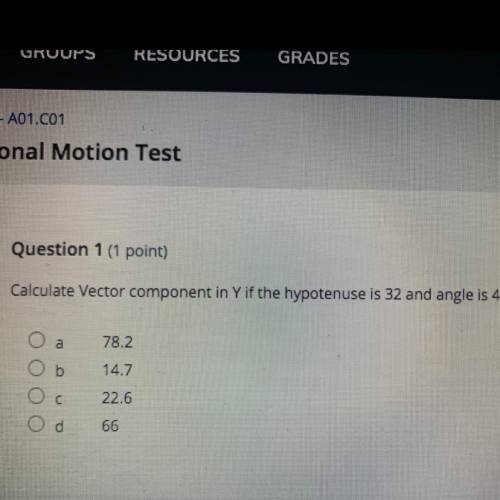 Calculate Vector component in Y if the hypotenuse is 32 and angle is 45