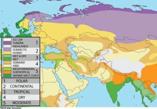 Review the Climate Map and determine which area is least likely to have a large population?

polar