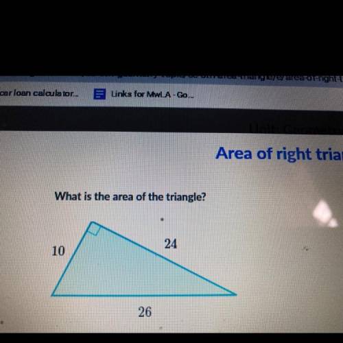 What is the area of the triangle?
24
10
26
ANSWER; 120 units squared