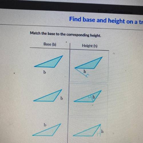 Match the base to the corresponding height.
sum:
Base (b)
Height (h)