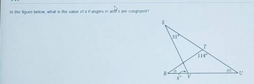 In the figure below, what is the value of x if angles m and n are congruent?