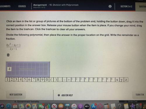 Divide the following polynomial, then place the answer in the proper location on the grid. Write th