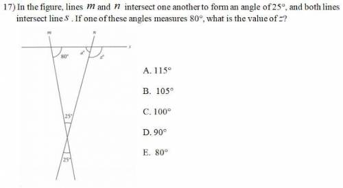 In the figure, lines M and N intersect one another to form an angle of 25 degrees, and both lines i
