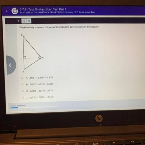 What similarity statement can you write relating the three triangles in the diagram?