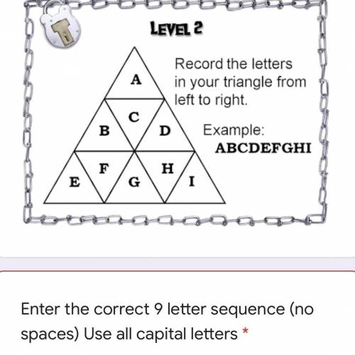 Enter the correct 9 letter sequence (no spaces) Use all capital letters.