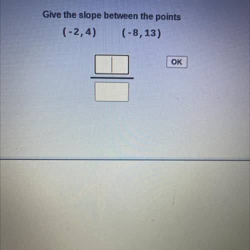 Give the slope between the points
(-2,4) (-8, 13)
Answer