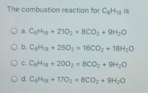 MULTIPLE CHOICE: The combustion reaction for C8H18 is??