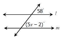 If line l is parallel to line m, the value of x is