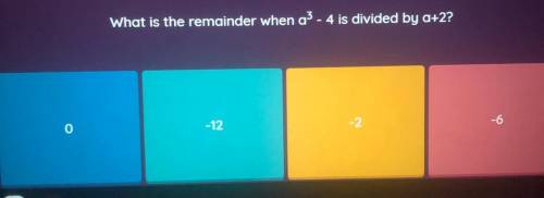 What is the remainder when a^3 - 4 is divided by a+2?