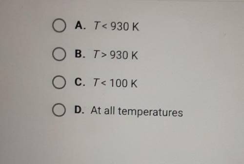 For a reaction, AH = -75 kJ/mol and ASO = -0.081 kJ/(K•mol). At what temperatures is this reaction