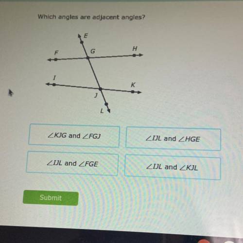 Which angles are adjacent angles?
