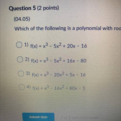 Which of the following is a polynomial with roots 5, 41, and -47? (2 points)