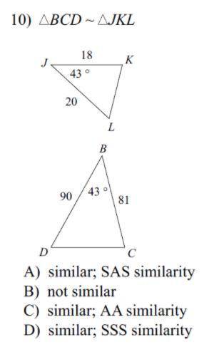 State if the triangles in each pair are similar. If so, state how you know they are similar.