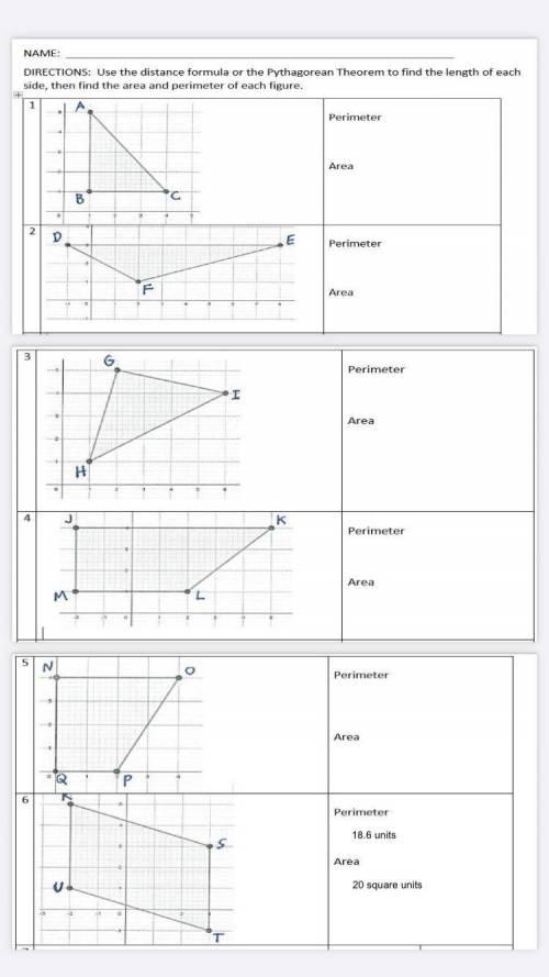 Find the area and perimeter for the Triangles in the Coordinate Plane
