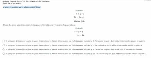 PLEASE HELP!!
A system of equations and its solution are given below.