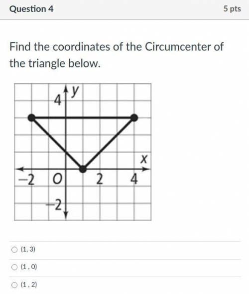 Find the coordinates of the Circumcenter of the triangle below.