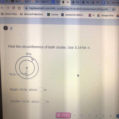 Find the circumference of both circles. Use 3.14 for y
4 in
12 in