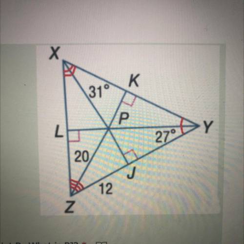 The angle bisectors of triangle XYZ meet at point P. What is PJ?