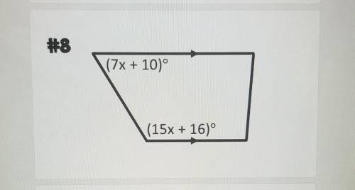 Find the value of x. Then, find the measure of each labelled angle.

x=_(7x+10)°=_(15x+16)°=_