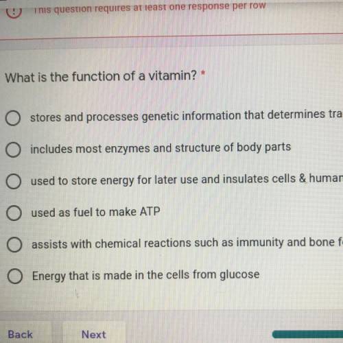 What is the function of a vitamin? *

?
stores and processes genetic information that determines t