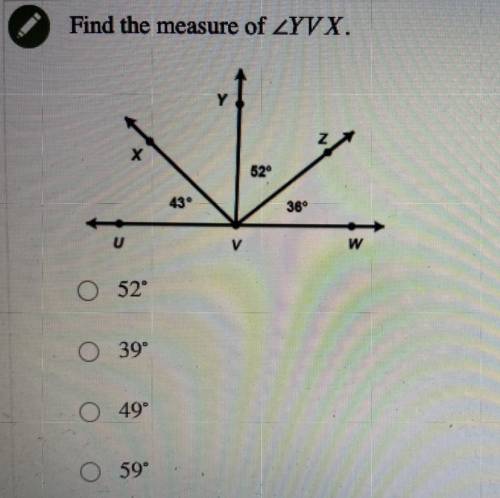 Find the measure of ZYV X.