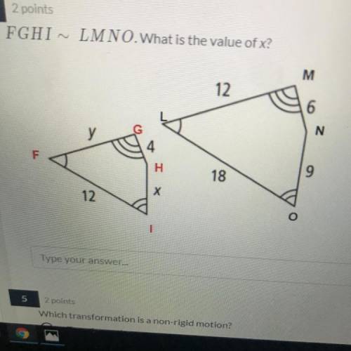 FGHI ~ LMNO. What is the value of x?